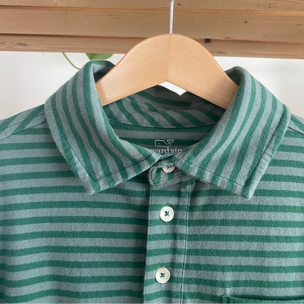 Vineyard Vines Green Gray Island Stripe Pocket Polo Shirt Medium - Picture 7 of 10